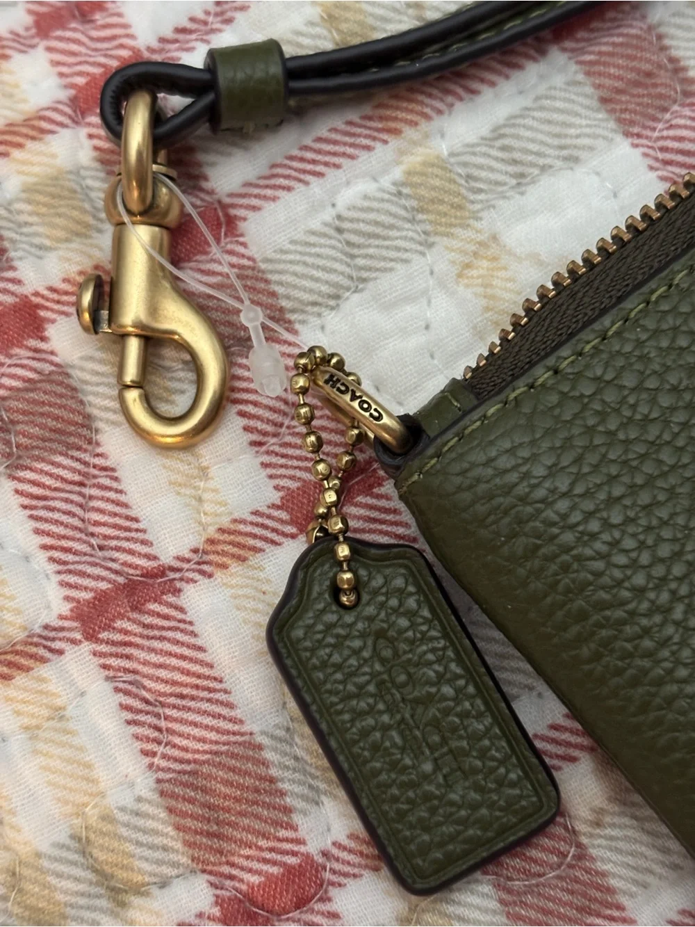 Coach Olive Green Polished Pebbled Leather Wristlet